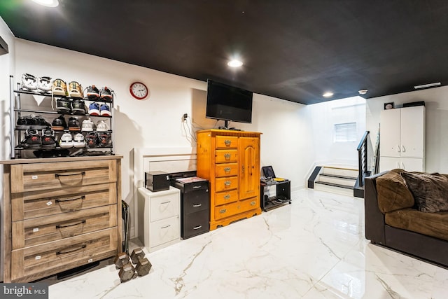 home office featuring marble finish floor