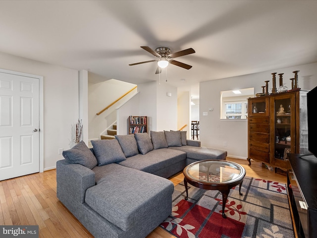 125 Monticello Sq, Winchester, VA 22602 - living area with stairway, baseboards, ceiling fan, and wood finished floors