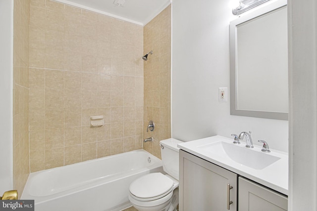 full bath featuring toilet, bathtub / shower combination, and vanity