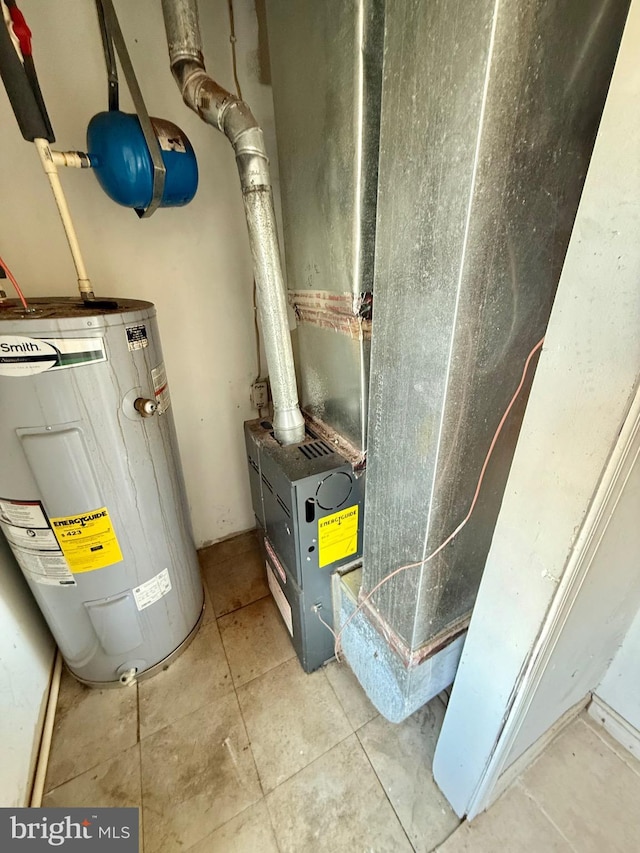 utility room with heating unit and electric water heater