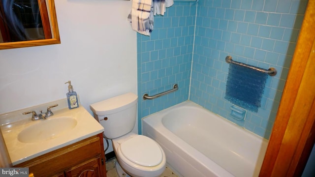 full bath featuring vanity,  shower combination, and toilet