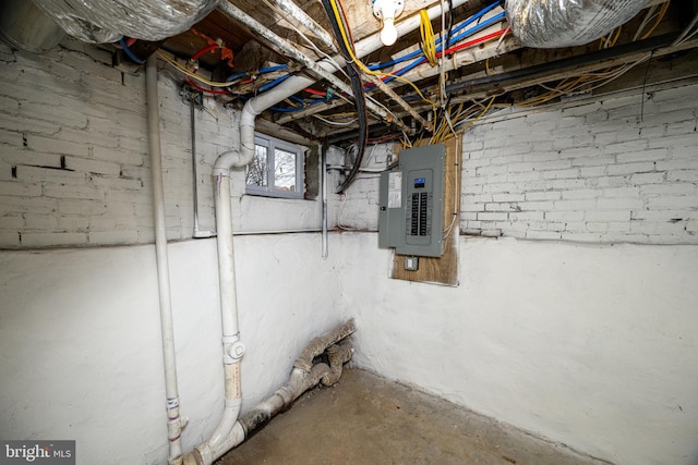 basement with electric panel