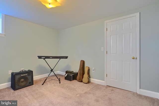 miscellaneous room featuring baseboards and carpet flooring