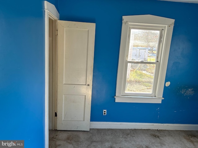 interior space with carpet floors, multiple windows, and baseboards