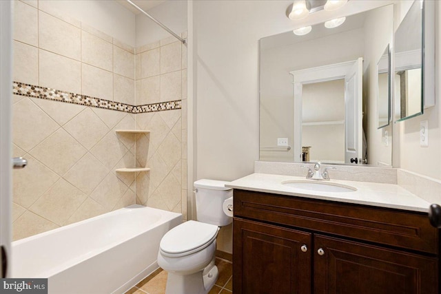 full bathroom featuring tile patterned flooring, toilet, vanity, and shower / bath combination