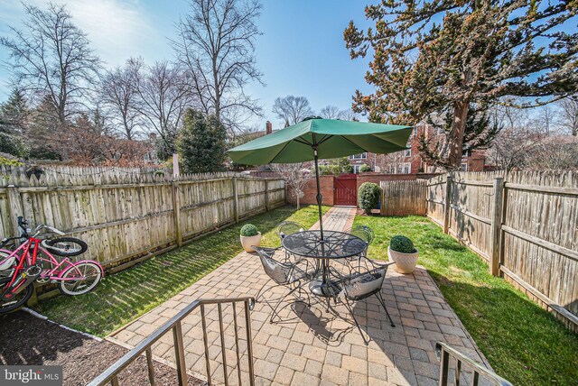 view of patio with outdoor dining space and a fenced backyard