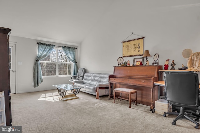 living area featuring carpet