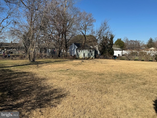 view of yard with a storage shed and an outdoor structure