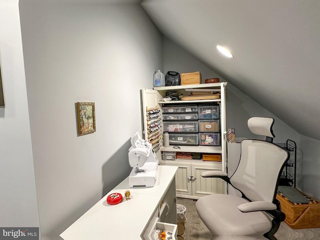 office space with lofted ceiling