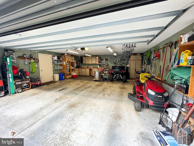 garage featuring a workshop area