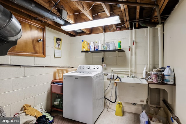 laundry room featuring laundry area, washer / dryer, and a sink