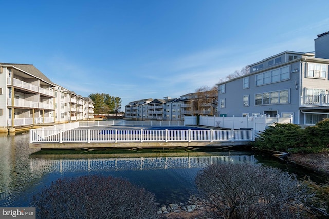 view of dock with a water view