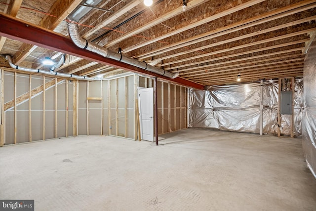 unfinished basement with electric panel