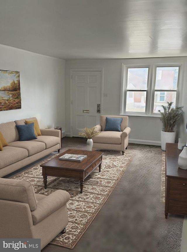 living area with baseboards