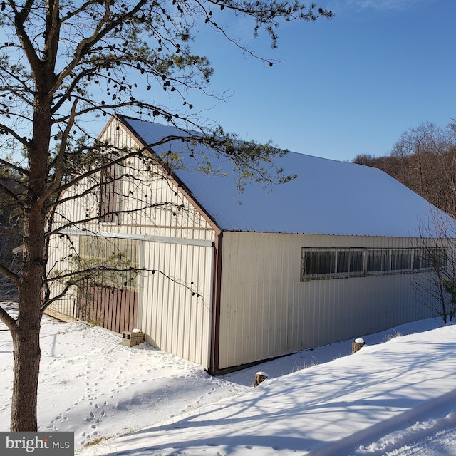 view of snow covered property