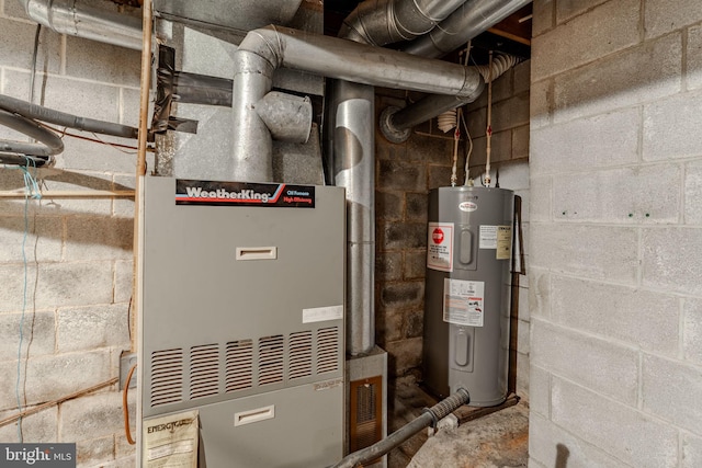 utility room with heating unit and water heater