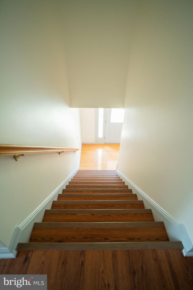 staircase with wood finished floors