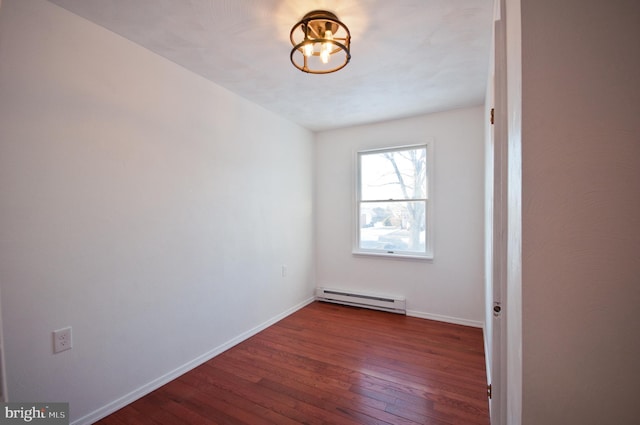 136 W Lytle Ave, State College, PA 16801 - spare room featuring a baseboard radiator, dark wood-style floors, baseboards, and a chandelier