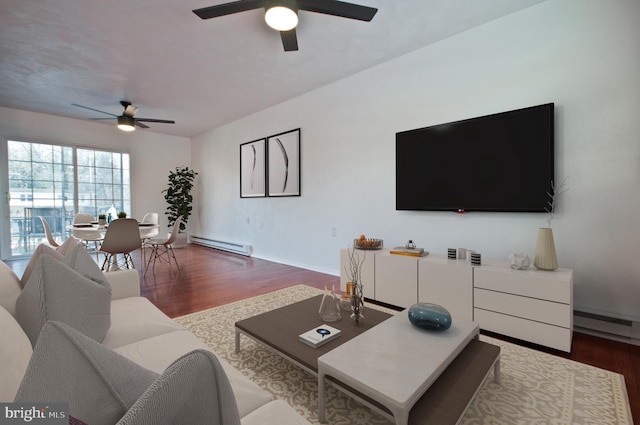 136 W Lytle Ave, State College, PA 16801 - living area featuring ceiling fan, wood finished floors, and a baseboard radiator