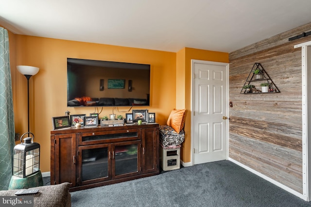 interior space featuring wood walls