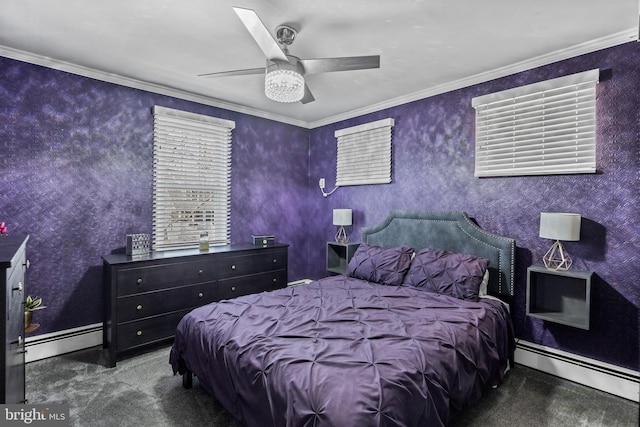 bedroom featuring baseboard heating and crown molding