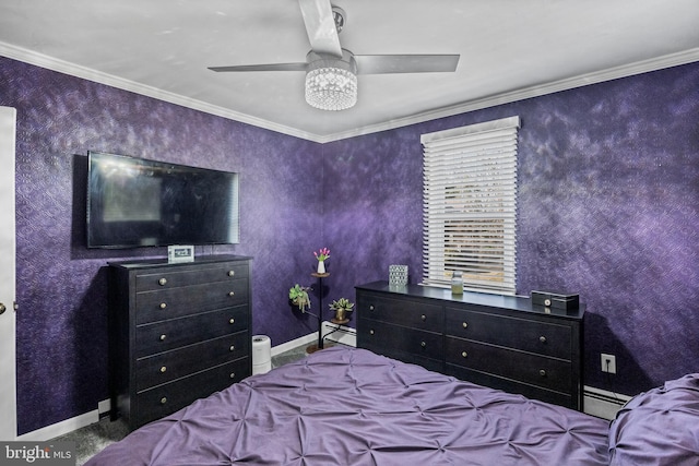 bedroom with baseboards and ornamental molding