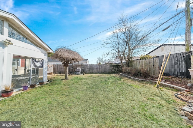 view of yard with a fenced backyard