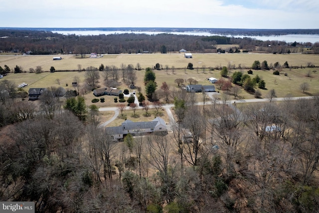 bird's eye view with a water view and a rural view