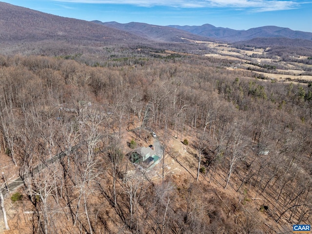 drone / aerial view featuring a mountain view