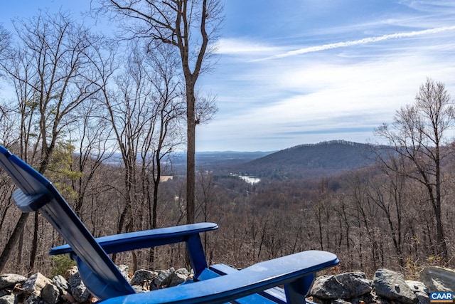 mountain view featuring a wooded view