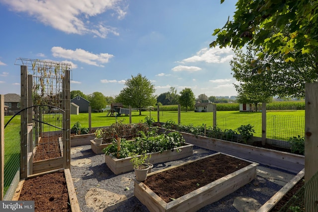 view of yard featuring a rural view and a garden