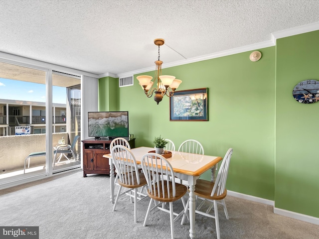 8500 Coastal Hwy Unit 107, Ocean City, MD 21842 - dining area featuring baseboards, carpet flooring, a chandelier, and crown molding