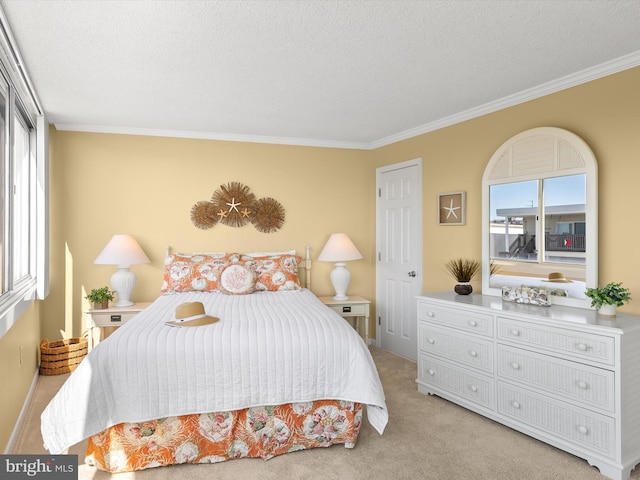 8500 Coastal Hwy Unit 107, Ocean City, MD 21842 - bedroom with a textured ceiling, ornamental molding, and light carpet