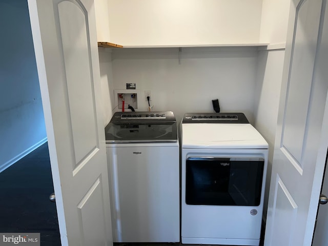 laundry room with laundry area and washing machine and clothes dryer