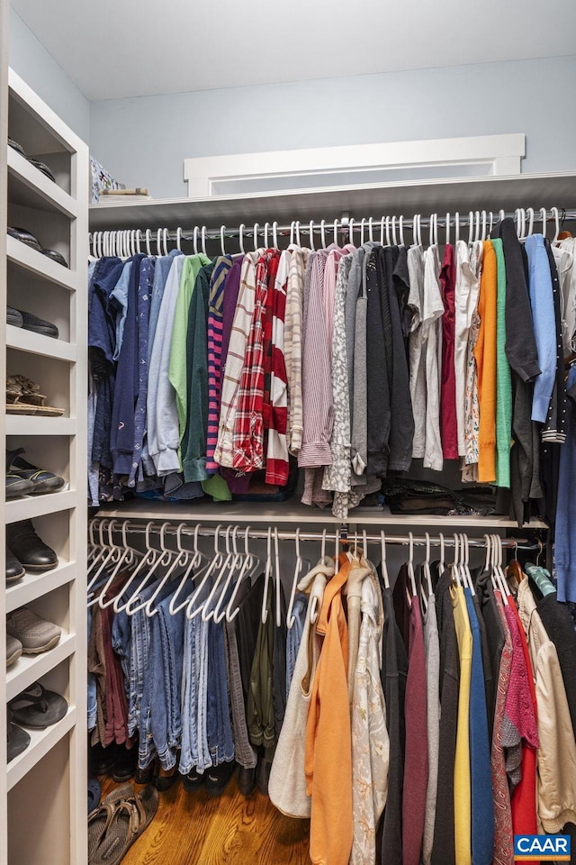 walk in closet featuring wood finished floors