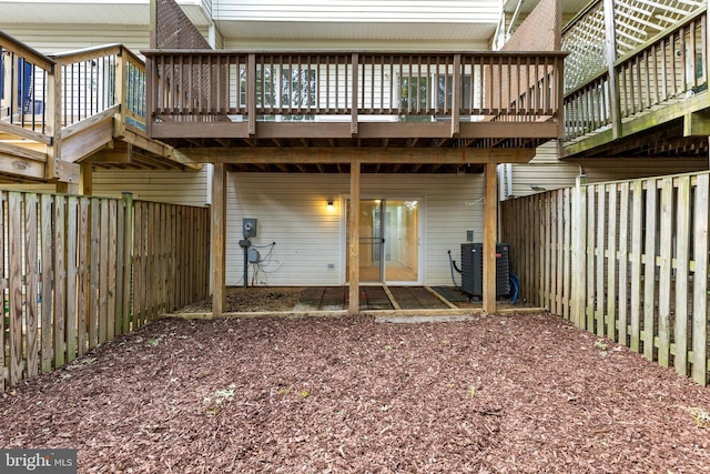 6185 Newton Ln, Bealeton, VA 22712 - rear view of property featuring a fenced backyard, a wooden deck, and central AC unit