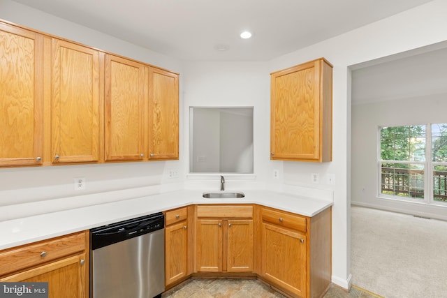 6185 Newton Ln, Bealeton, VA 22712 - kitchen featuring dishwasher, a sink, light countertops, recessed lighting, and baseboards