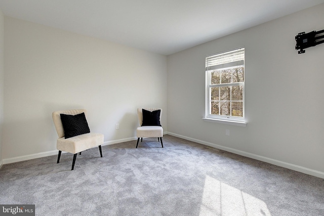 living area with carpet floors and baseboards