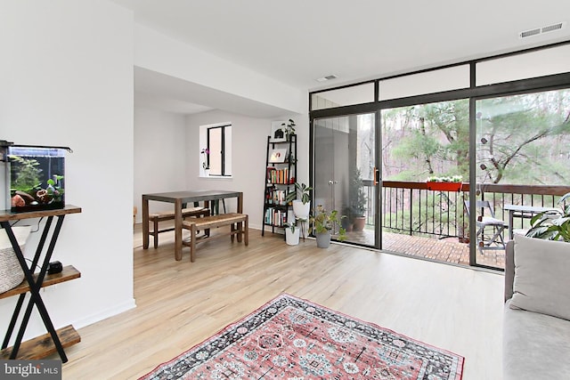 interior space featuring light wood-type flooring, plenty of natural light, and expansive windows