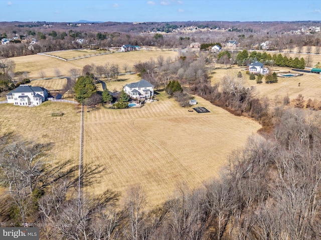 aerial view featuring a rural view