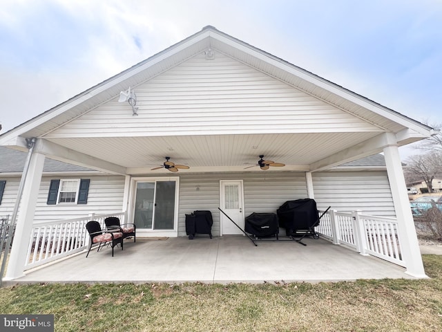 view of patio featuring grilling area and a ceiling fan