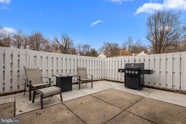 view of patio / terrace with a fenced backyard and area for grilling