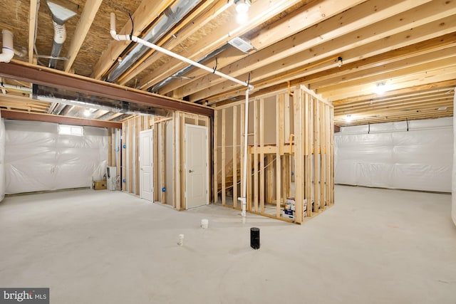 view of unfinished basement