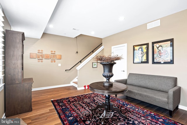 4451 River Ridge Court, Philadelphia, PA 19129 - living room with stairway, wood finished floors, visible vents, and baseboards