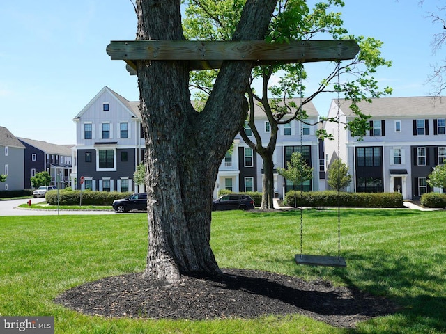 view of property's community with a residential view and a yard