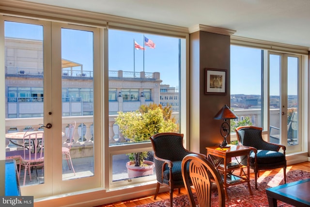 interior space featuring a wealth of natural light, french doors, and wood finished floors