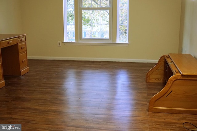 interior space featuring dark wood-type flooring and baseboards