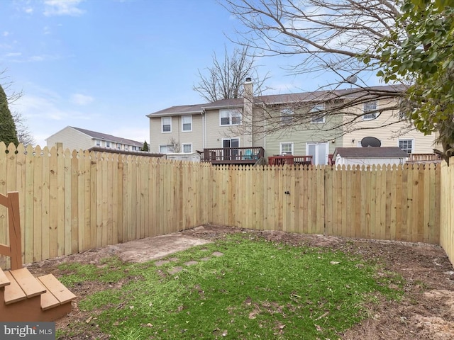 view of yard with a fenced backyard