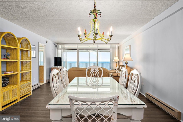 10000 Coastal Hwy Unit 1208, Ocean City, MD 21842 - dining room featuring a textured ceiling, a notable chandelier, wood finished floors, and a baseboard radiator