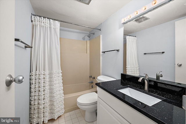 10000 Coastal Hwy Unit 1208, Ocean City, MD 21842 - full bathroom with visible vents, toilet, shower / tub combo with curtain, tile patterned floors, and vanity